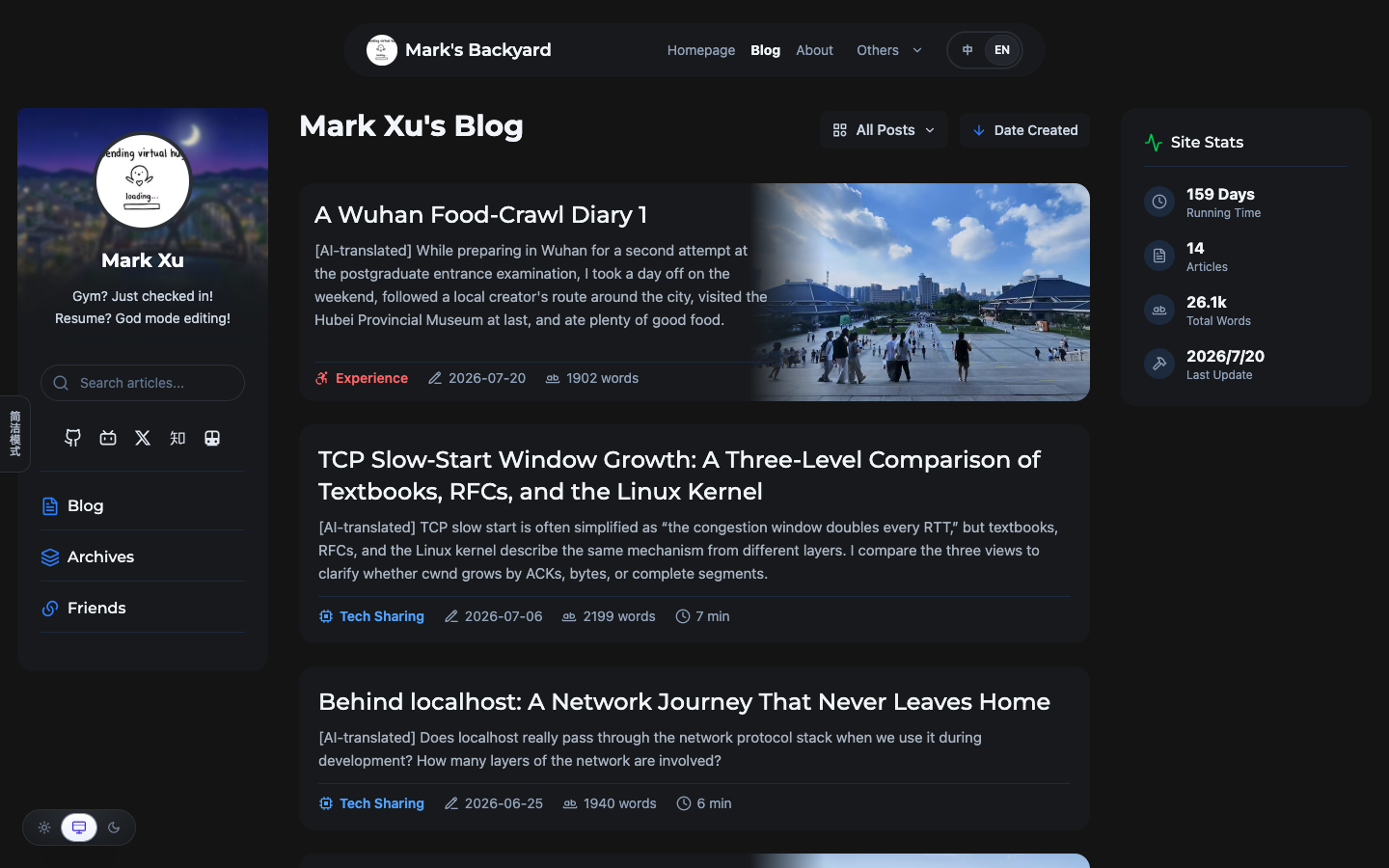 Preview of Mark's blog homepage